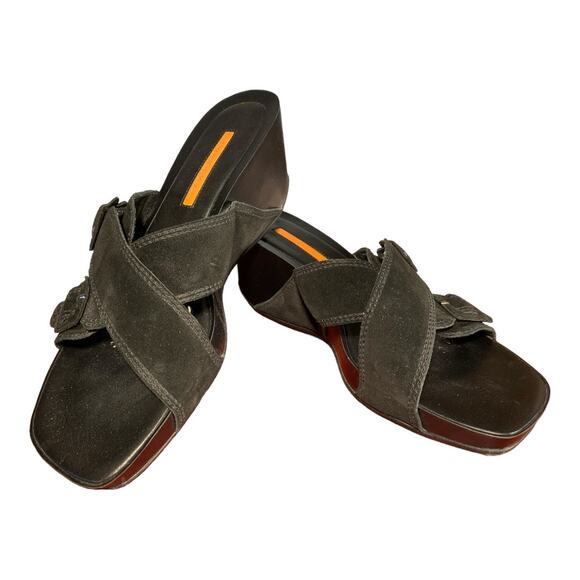 Women's Via Spiga Ernest Black Wedge Sandals 9.5 - Picture 1 of 6